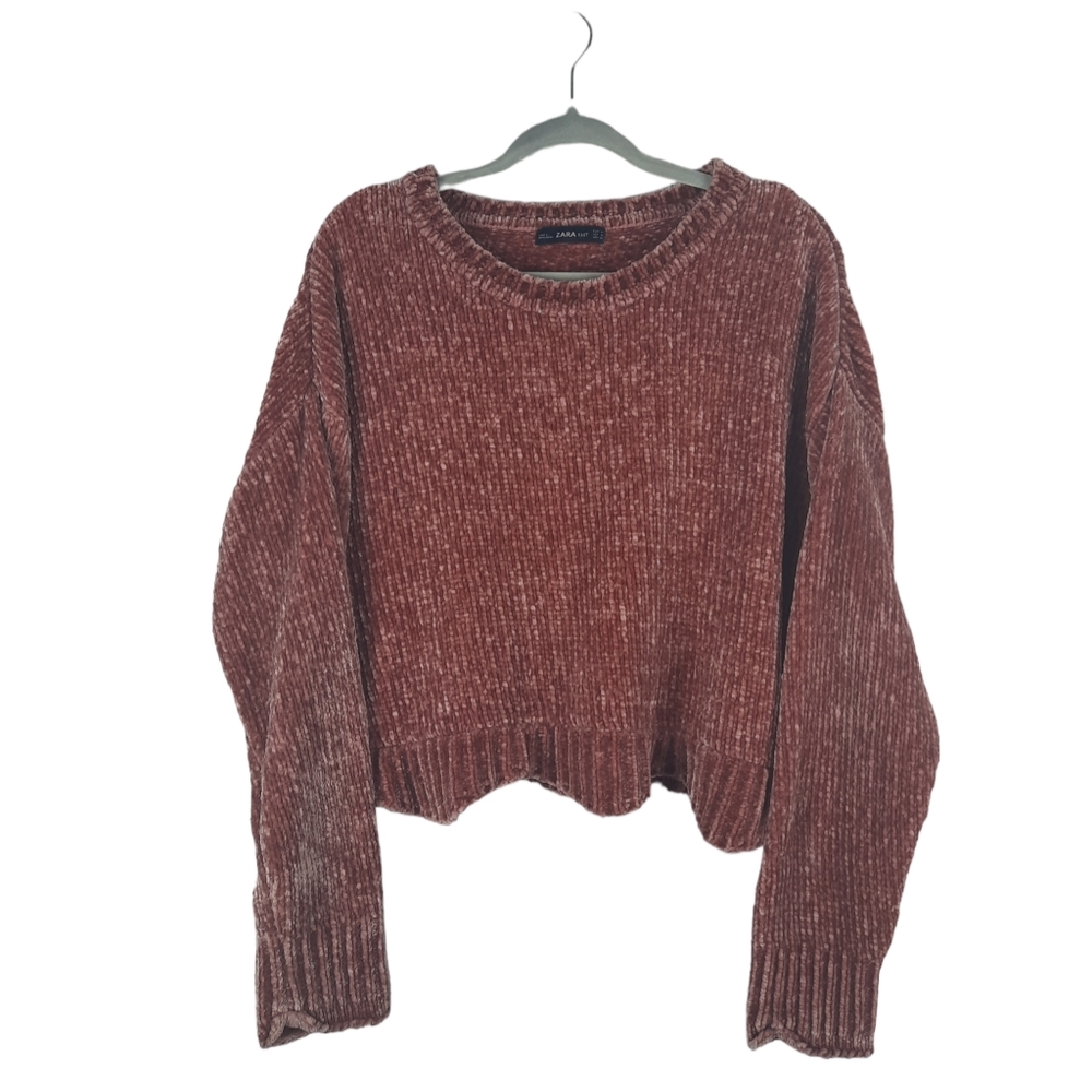 Zara Cropped Chenille Boxy Oversized Sweater